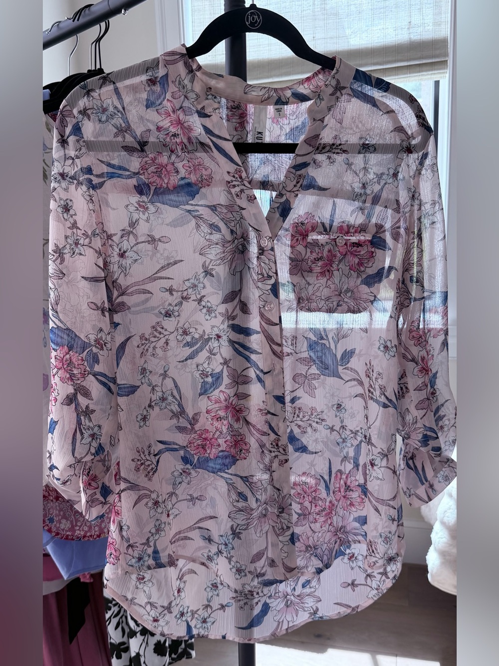 KUT Light Pink Floral Sheer Button-Front Blouse - Women